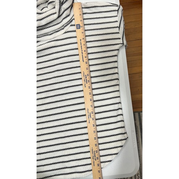 Loft Waffle Knit Tunic Top Gray White Stripe Cowl Neck Long Sleeve Women's M - Picture 6 of 6